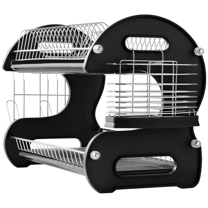 Space-Saving 2-Tier Dish Drying Rack with Utensil Holder, , large