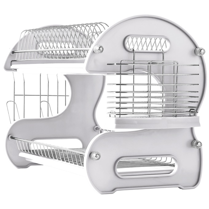 Space-Saving 2-Tier Dish Drying Rack with Utensil Holder, , large